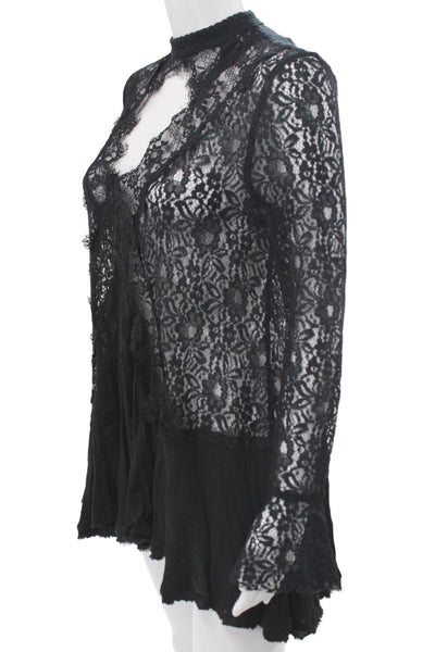 Free People Womens Bohemian Floral High Neck Long Sleeve Dress Size L