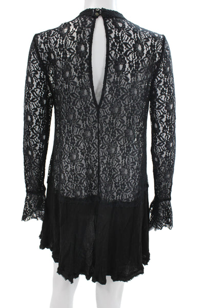 Free People Womens Bohemian Floral High Neck Long Sleeve Dress Size L