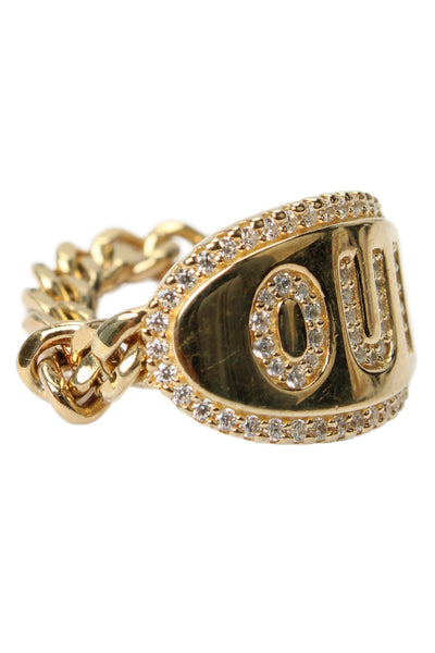 APM Monaco Womens Gold Plated 925 Silver Cubic Zirconia OUI Chain Ring Sz 6.5