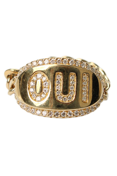 APM Monaco Womens Gold Plated 925 Silver Cubic Zirconia OUI Chain Ring Sz 6.5