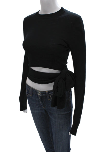 Loulou Studio Womens Cropped Black Wool Cashmere Crewneck Sweater Tie Size XS