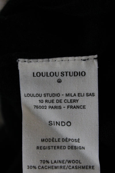 Loulou Studio Womens Cropped Black Wool Cashmere Crewneck Sweater Tie Size XS