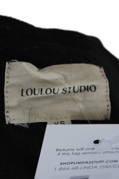Loulou Studio Womens Cropped Black Wool Cashmere Crewneck Sweater Tie Size XS