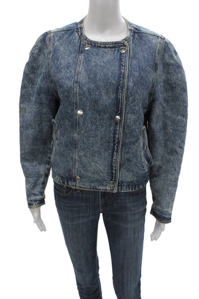 Isabel Marant Etoile Women Blue Snap Cotton Long Sleeve 80s Fall Jacket Size 34