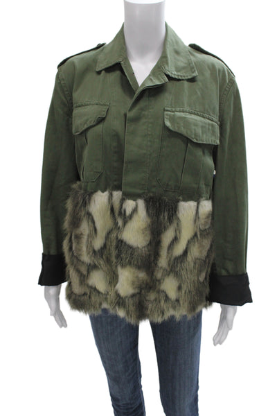 Harvey Faircloth Womens Military Jacket Green Animal Print Cotton Size S