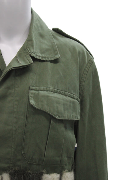 Harvey Faircloth Womens Military Jacket Green Animal Print Cotton Size S