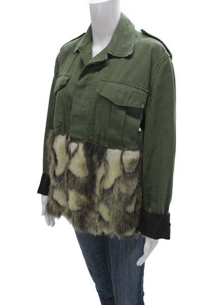 Harvey Faircloth Womens Military Jacket Green Animal Print Cotton Size S