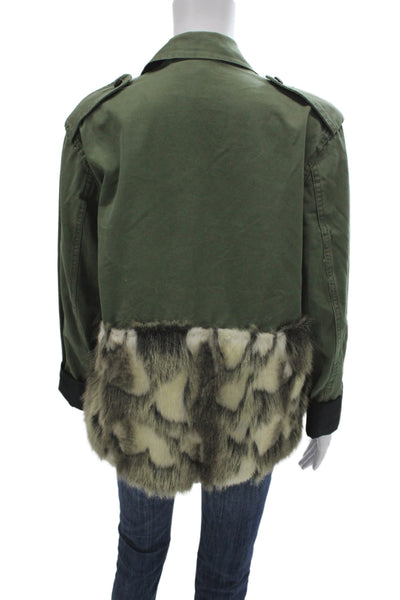 Harvey Faircloth Womens Military Jacket Green Animal Print Cotton Size S