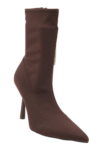 Zara Womens Side Zip Stiletto Heel Pointed Toe Knit Booties Brown Size 39