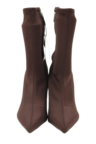 Zara Womens Side Zip Stiletto Heel Pointed Toe Knit Booties Brown Size 39