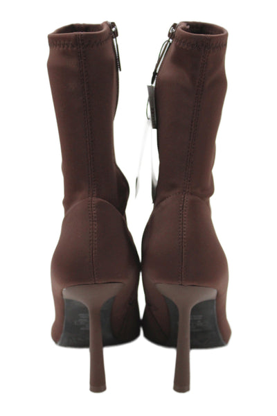 Zara Womens Side Zip Stiletto Heel Pointed Toe Knit Booties Brown Size 39