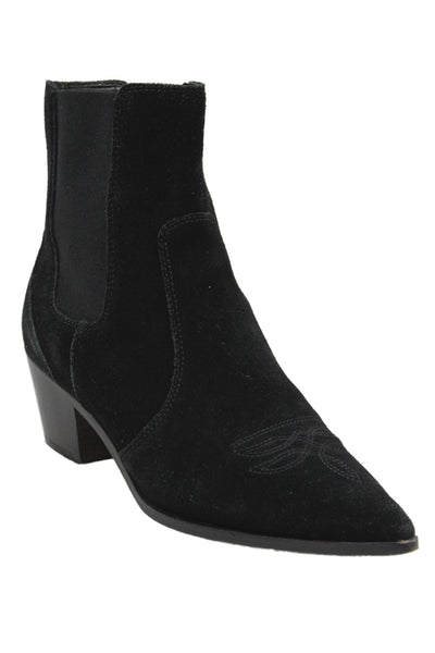 Paige Womens Slip On Block Heel Pointed Toe Booties Black Suede Size 8.5