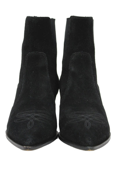 Paige Womens Slip On Block Heel Pointed Toe Booties Black Suede Size 8.5