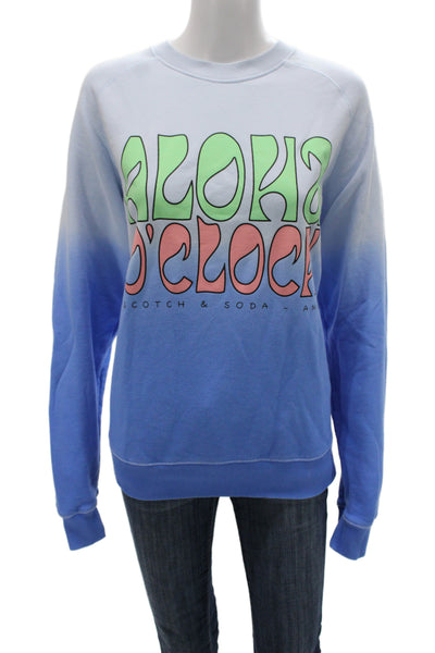 Scotch & Soda Womens Pullover Sweatshirt Light Blue Graphic Beach Size S