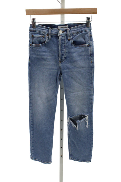 Re/Done Womens Cropped Straight High Waist Blue Denim Jeans Size 24