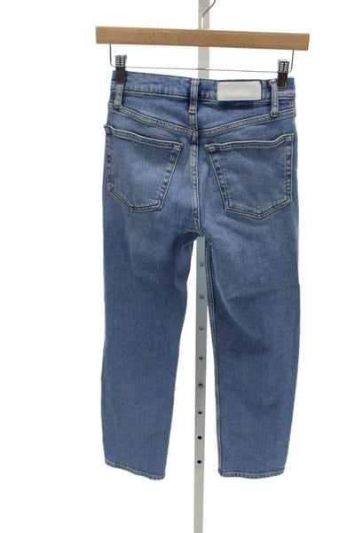 Re/Done Womens Cropped Straight High Waist Blue Denim Jeans Size 24