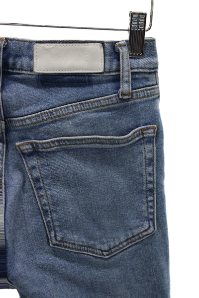 Re/Done Womens Cropped Straight High Waist Blue Denim Jeans Size 24