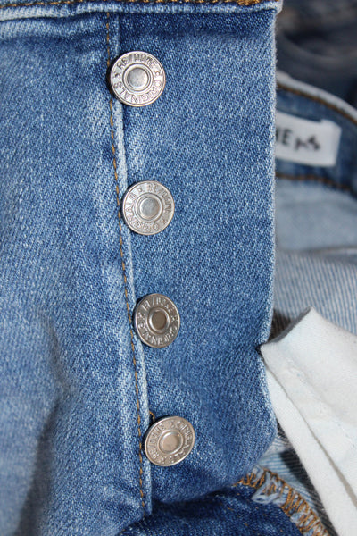 Re/Done Womens Cropped Straight High Waist Blue Denim Jeans Size 24