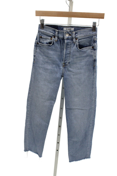 Re/Done Womens Cropped Straight Jeans High Waist Light Blue 90s Size 24