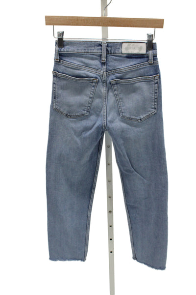 Re/Done Womens Cropped Straight Jeans High Waist Light Blue 90s Size 24