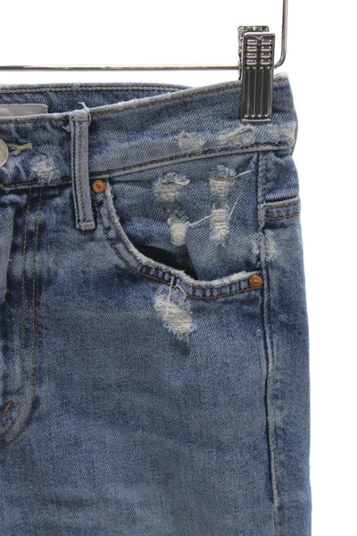 Mother Superior Women Blue High Waist Cropped Mom Jeans Cotton Button Size 25
