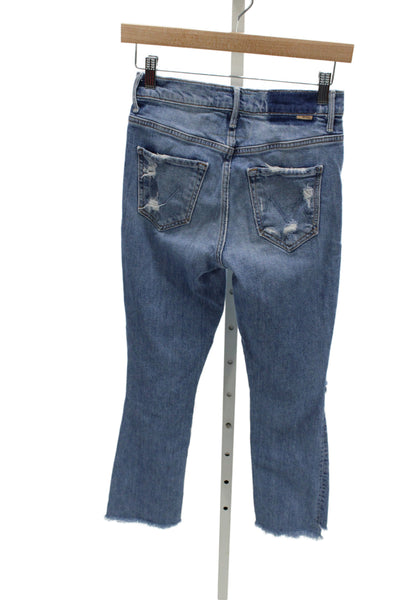 Mother Superior Women Blue High Waist Cropped Mom Jeans Cotton Button Size 25