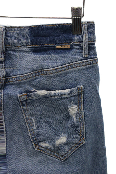 Mother Superior Women Blue High Waist Cropped Mom Jeans Cotton Button Size 25