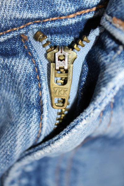 Mother Superior Women Blue High Waist Cropped Mom Jeans Cotton Button Size 25