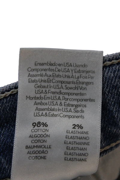 Mother Superior Women Blue High Waist Cropped Mom Jeans Cotton Button Size 25