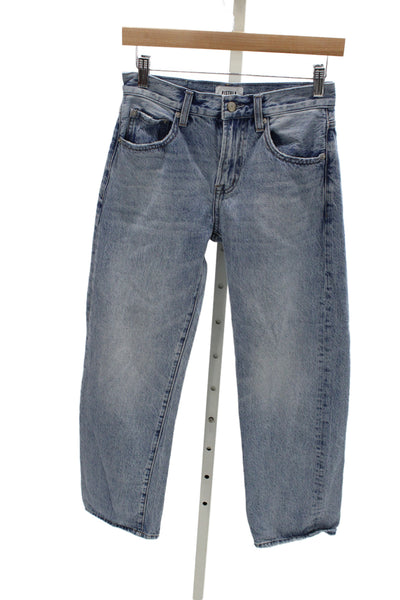 Mother Superior Women Blue High Waist Cropped Mom Jeans Cotton Button Size 25