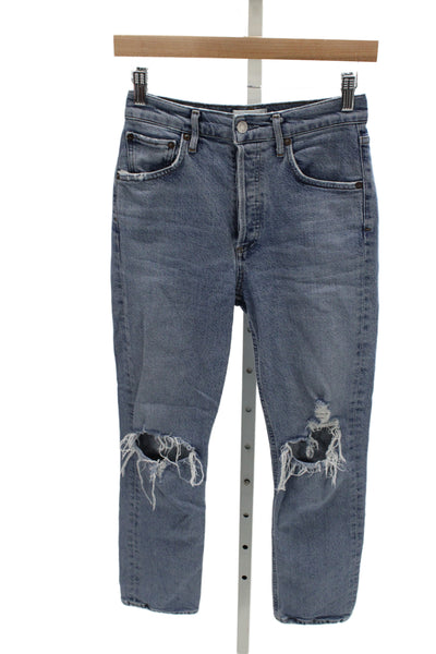 Agolde Womens Cropped Mom Jeans High Waist Blue 25in Inseam Size 24
