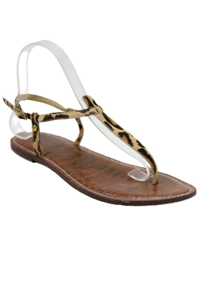 Sam Edelman Women's Round Toe T-Straps Flat Sandals Animal Print Size 8