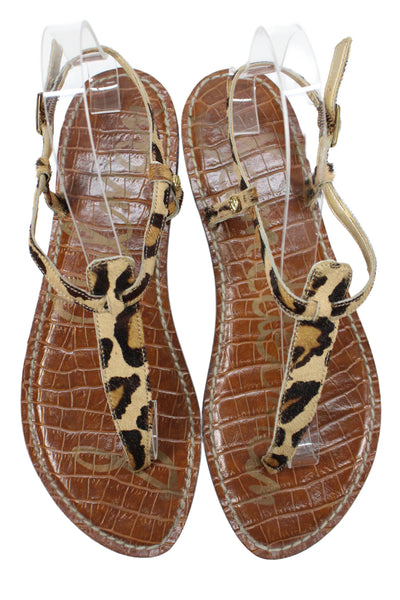 Sam Edelman Women's Round Toe T-Straps Flat Sandals Animal Print Size 8