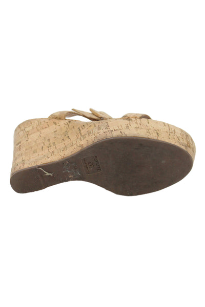 Schutz Women's Open Toe Cork Wedge Heel Slingback Sandals Beige Size 8.5