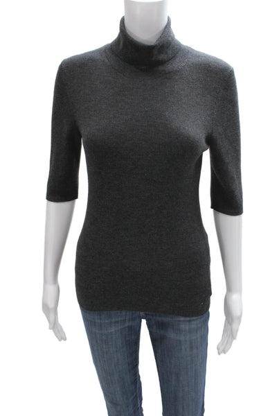 Theory Women Dark Gray Merino Turtleneck 3/4 Sleeve Pullover Sweater Size L