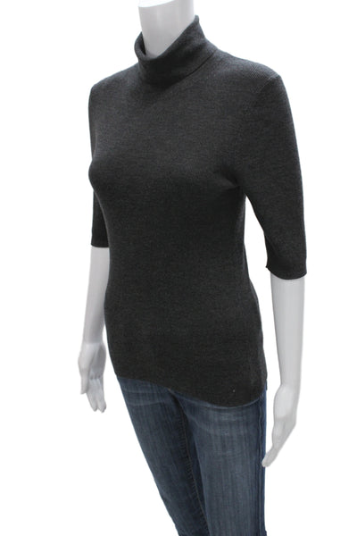 Theory Women Dark Gray Merino Turtleneck 3/4 Sleeve Pullover Sweater Size L