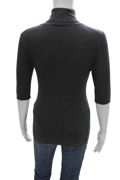 Theory Women Dark Gray Merino Turtleneck 3/4 Sleeve Pullover Sweater Size L