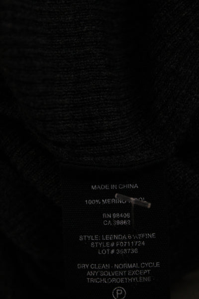 Theory Women Dark Gray Merino Turtleneck 3/4 Sleeve Pullover Sweater Size L