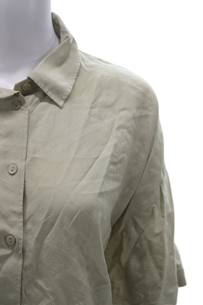 Massimo Dutti Women Beige Collared Button Up Blouse Short Sleeve Viscose Size M