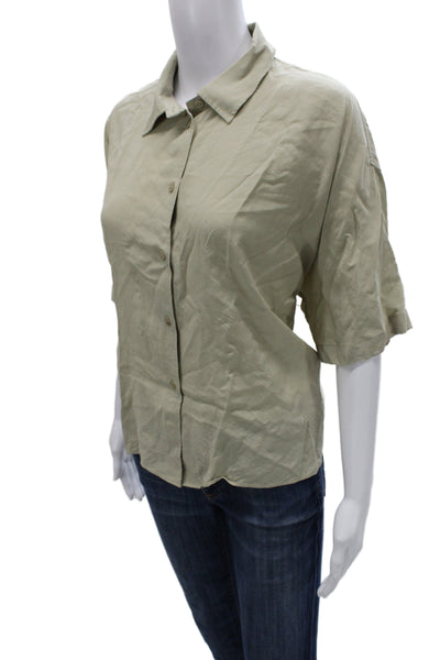 Massimo Dutti Women Beige Collared Button Up Blouse Short Sleeve Viscose Size M