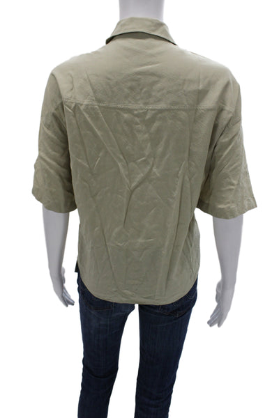Massimo Dutti Women Beige Collared Button Up Blouse Short Sleeve Viscose Size M
