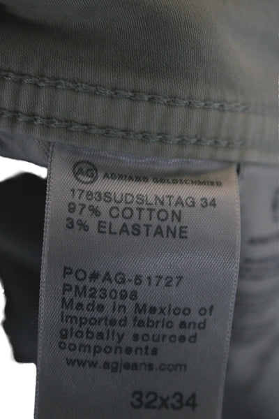 AG Adriano Goldschmied Mens Army Green Chinos Button 97% Cotton Size 32