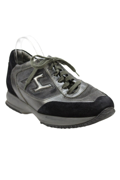 Hogan Mens Suede Lace Up Low Top Sneakers Silver Size 7