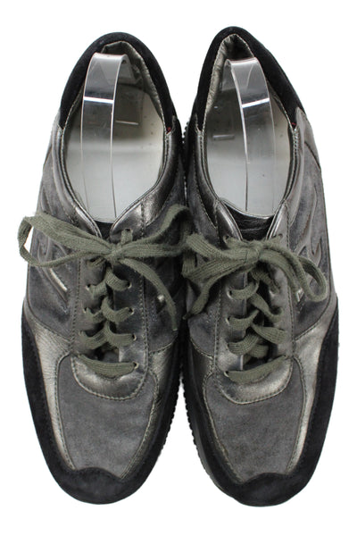 Hogan Mens Suede Lace Up Low Top Sneakers Silver Size 7
