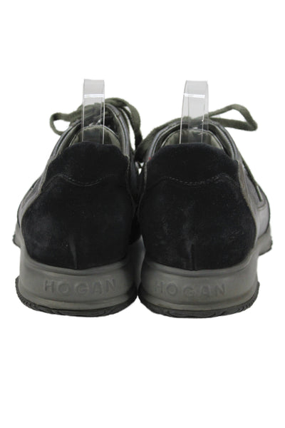 Hogan Mens Suede Lace Up Low Top Sneakers Silver Size 7