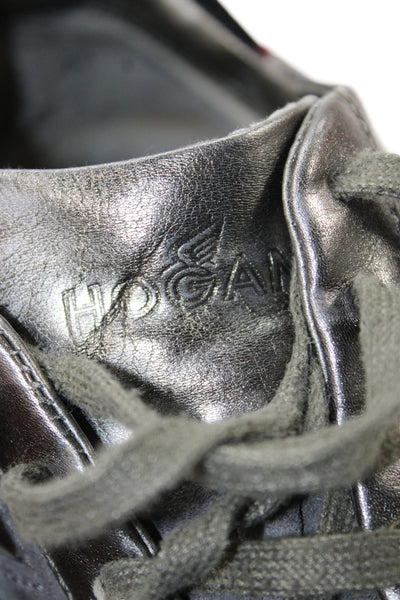 Hogan Mens Suede Lace Up Low Top Sneakers Silver Size 7