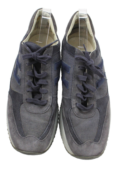Hogan Mens Suede Lace Up Low Top Sneakers Blue Size 7