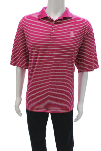 Polo Golf Ralph Lauren Mens Short Sleeve Collared Striped Polo Shirt Pink XL