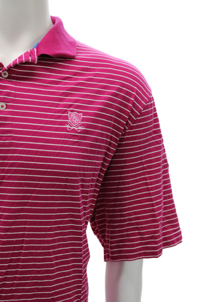 Polo Golf Ralph Lauren Mens Short Sleeve Collared Striped Polo Shirt Pink XL