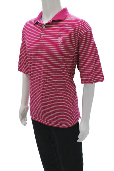 Polo Golf Ralph Lauren Mens Short Sleeve Collared Striped Polo Shirt Pink XL